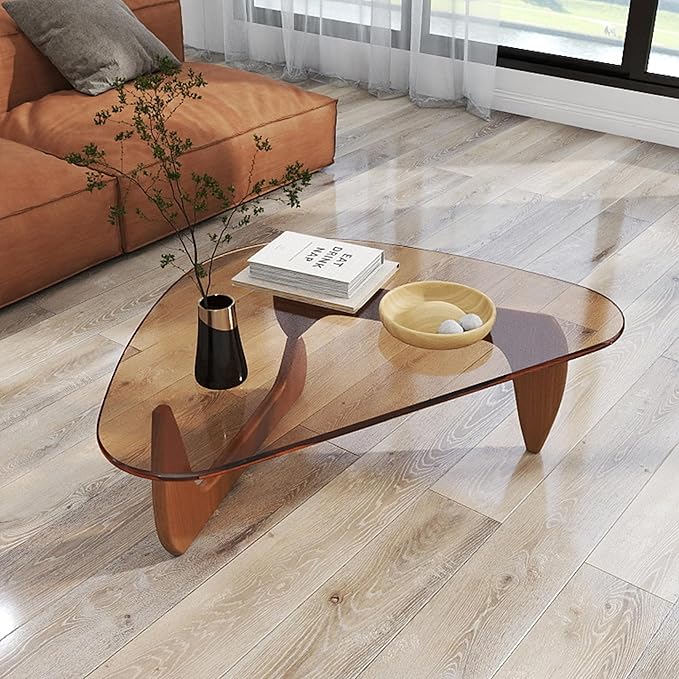 Glass Coffee Table for Living Room, Modern Mid Century Coffee Table, Rustic Brown Glass Coffee Table for Bedroom Living Room Reception Office Tables Unique Center Tables