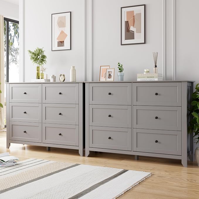 GarveeHome Grey 6 Drawer Dresser for Bedroom, Simply Modern Chest of Drawers, Wood Storage Double Dresser with Deep Drawers for Living Room, Hallway Entryway - Image 9