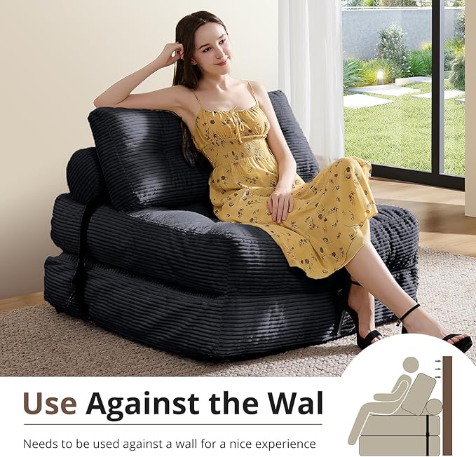 Folding Sofa Bed, Convertible Sleeper Chair with Pillow, Foldable Mattress with Back Support, Portable Floor Sofa Lounge for Living Room Bedroom Dorm