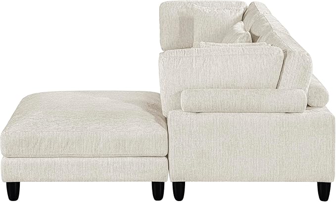 Lexicon 120 Inch Modular Sectional Sofa - Oversized 4 Seater Microfiber L Shaped Sectional Couch with Ottoman, 5 Accent Pillows, and Flexible Arrangement for Modern Living Rooms, Beige