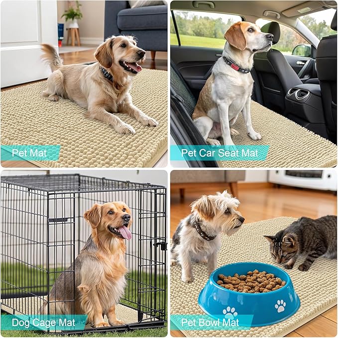 OLANLY Dog Door Mat for Muddy Paws 45x27, Absorbs Moisture and Dirt, Absorbent Non-Slip Washable Doormat, Quick Dry Chenille Mud Mat for Dogs, Entry Indoor Entryway Carpet for Inside Floor, Sand - Image 7