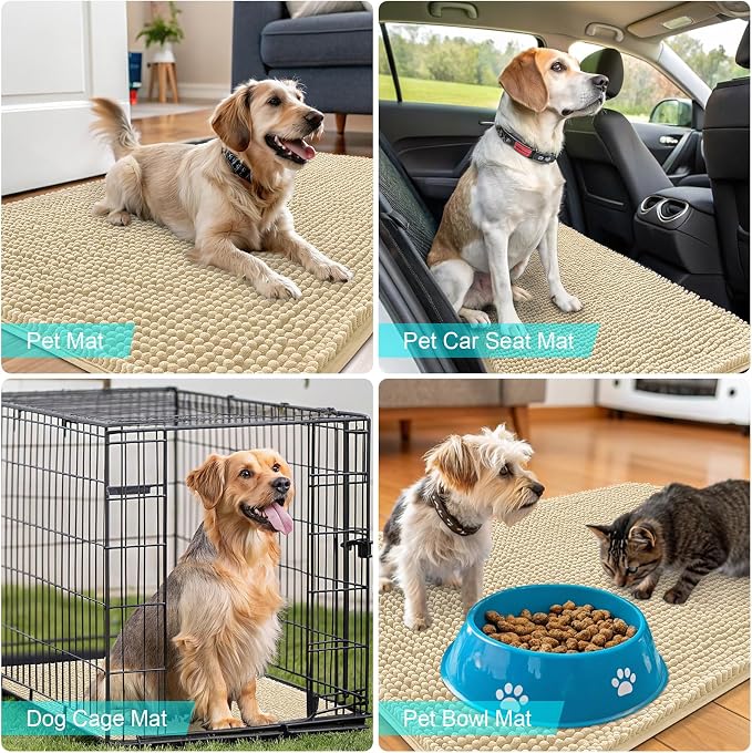 OLANLY Dog Door Mat for Muddy Paws 59x24, Absorbs Moisture and Dirt, Absorbent Non-Slip Washable Doormat, Quick Dry Chenille Mud Mat for Dogs, Entry Indoor Entryway Carpet for Inside Floor, Sand - Image 7
