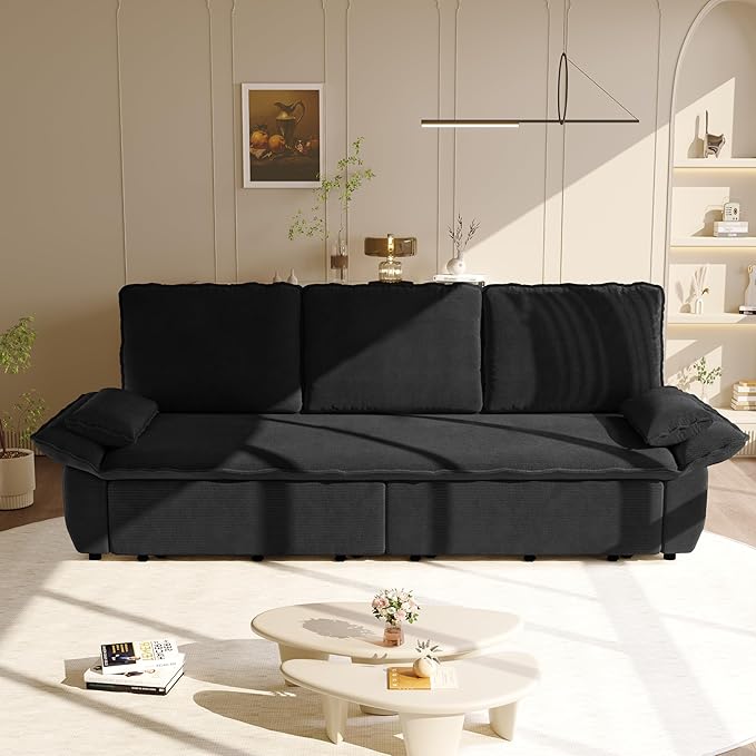 KEIKI 94.5" King Pull-Out Sofa Bed, 3-in-1 Convertible Couch with Reclining Comfort, Soft Corduroy Cloud Seating for Movie Nights, Game Rooms & Large Living Spaces