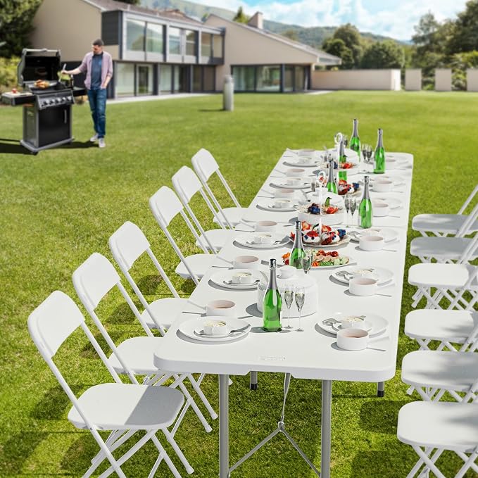 VINGLI 6 Foot Plastic Folding Table Portable Long Table for Indoor Outdoor Use Rectangular with Carrying Handle, Smooth HDPE Tabletop, White - Image 2