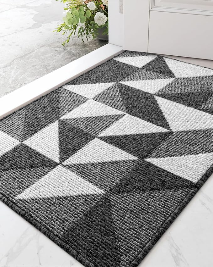 DEXI Front Door Mats for Entryway, 2x3 Non Slip Washable Low-Profile Entry Doormat, Absorbent Resist Dirt Inside Floor Entrance Mat, Patio, Black/White - Image 8