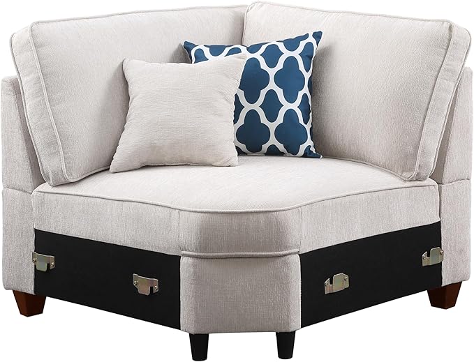 Ball & Cast 127" L-Shaped Sectional Couch with Movable Ottoman&6 Throw Pillow,7 Seat Chenille Upholstered Sofa W/2 Cup Holder,USB Port&Hidden Storage Box,DIY Combination,for Livingroom,Apartment,Beige