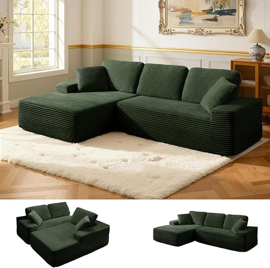109.4” Modular Sectional Sofa, Convertible Sofa Bed, No Assembly Required Cloud Couch with Deep Seat, Modern L-Shaped Boneless Sofa for Living Room (Green)