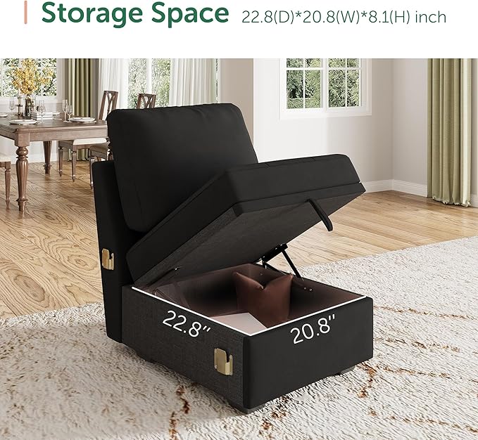 HONBAY Modular Sectional Sleeper Sofa with Pull Out Bed, Armless Chair for Sectional Couch, Black