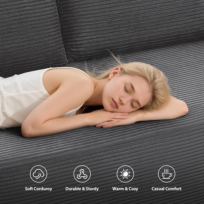 97inch Boneless L-Shaped Sectional Sofa with Throw Pillow & Side Pockets- No Assembly Compressed Modular Couch, Memory Foam, Deep Seat for Living Room, Bedroom, Apartment Grey Left