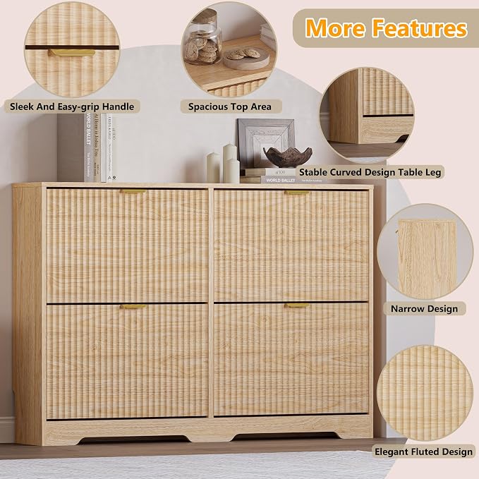 BORNOON Large Shoe Cabinet for Entryway, Shoe Rack Cabinet with 4 Flip Drawer and Adjustable Shelves for Small Apartment, Foyer - Image 4