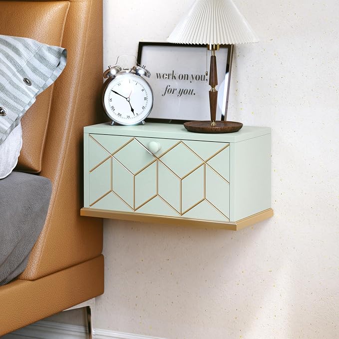 HLR Floating Night Stand, Small Nightstand with Flap Door, Morden Wall Mounted Floating Nightstand for Bedrooms,Green by HomeDeservesaRelaxLiving