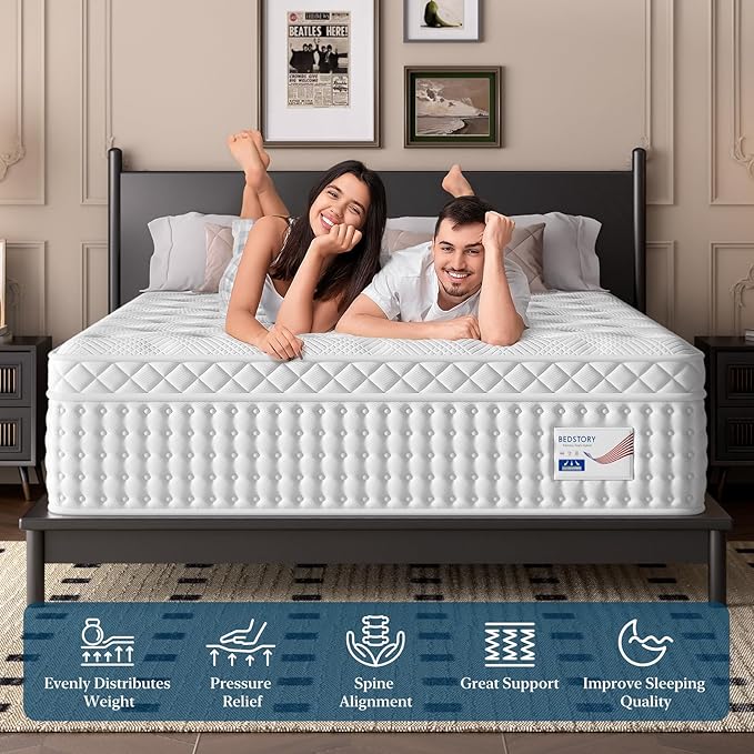 BedStory 14 Inch Medium Firm Queen Mattress, Luxury Hybrid Mattress in a Box for Zoned Pressure and Back Pain Relief, Signature Collection Deep Sleep Mattresses, 10 Years Warranty, 365 Nights Trial