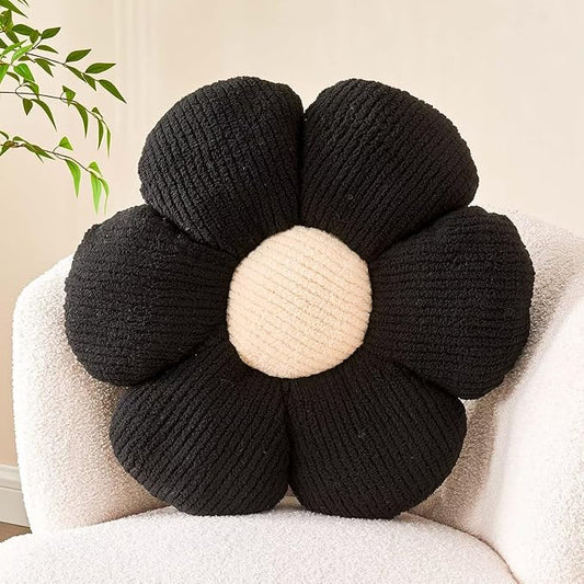 Kcvvcr Flower Throw Pillow, Soft Black 14.9" Shaped Floor Pillow for Home Decor, Cute Aesthetic Plush Decorative Pillows for Bed, Sofa, Couch