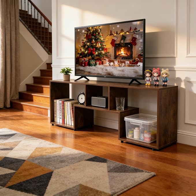 TV Stand for TVs up to 55'', Modern Entertainment Center with Storage Open Shelf, Media Console Table TV Stands for Living Room/Entrance/Sofa Cabinet, Large Capacity,Easy Installation-Amber - Image 2