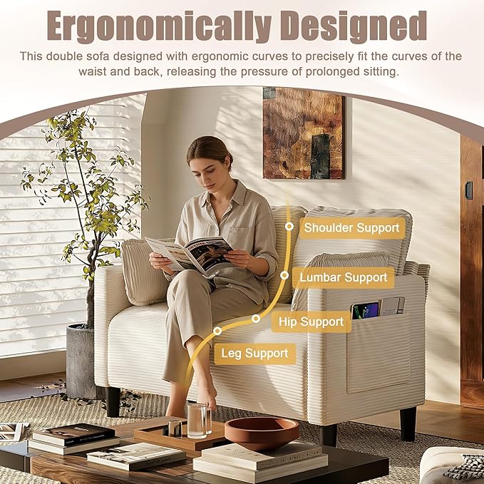 Corduroy Oversized Armchair 48" Extra Wide Accent Chairs W/Double Solid Wood Frame for Living Room Modern Lounge Chair, Upholstered Cloud Single Sofa with Pillows