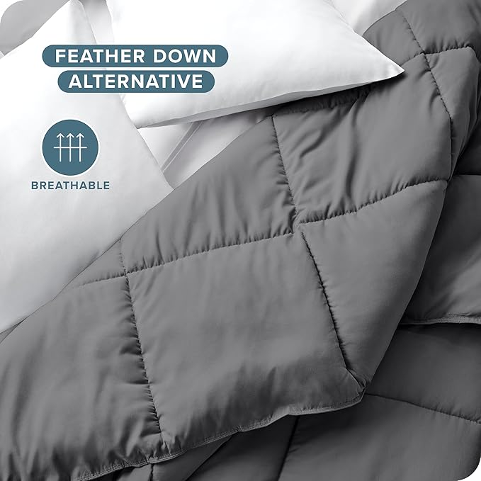 Bare Home Duvet Insert Comforter - Queen Size - Goose Down Alternative - Ultra-Soft - Premium 1800 Series - All Season Warmth - Bedding Comforter (Queen, Grey)
