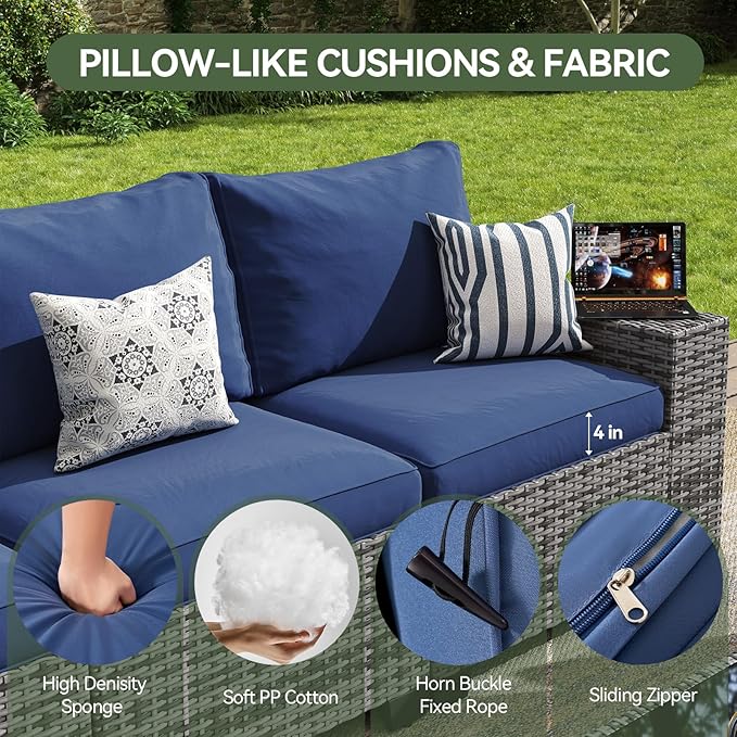 Aoxun Patio Furniture Sets with 44'' Fire Pit, 13 Pcs Outdoor Patio Coversation Set with 4in Thicken Cushion, Widen Armrests Wicker Outdoor Sectional for Backyard (Waterproof Cover Include)