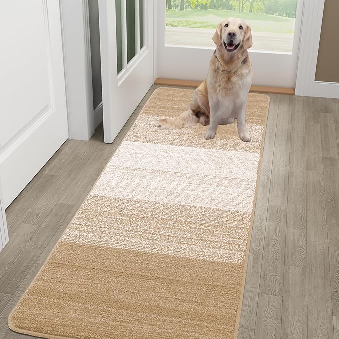 Kitinjoy Indoor Outdoor Door Mat, 59x20 Non-Slip Absorbent Dirt Trapper, Low-Profile Washable Inside Entrance Front Floor Mat, Sturdy Soft Entry Doormats for Entryway, Beige by Kitinjoy