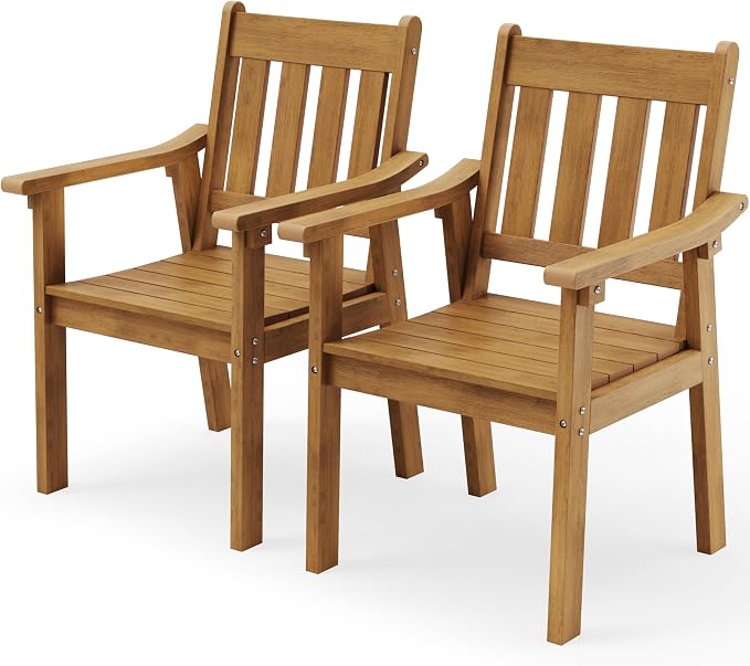 YEFU Outdoor Patio Chairs Set of 2: All Weather Outdoor Dining Chairs with Wide Curved Seat and Backrest - Plastic Patio Chairs for Outside Backyard/Garden/Pool/Porch/Deck 350lbs Capacity Teak by YEFU