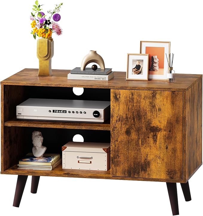 WLIVE TV Stand for 40 Inch TVs, Small Entertainment Center with Storage Cabinet, Mid-Century Modern TV Stands for Living Room and Bedroom, 32" TV Console, Brown by WLIVE