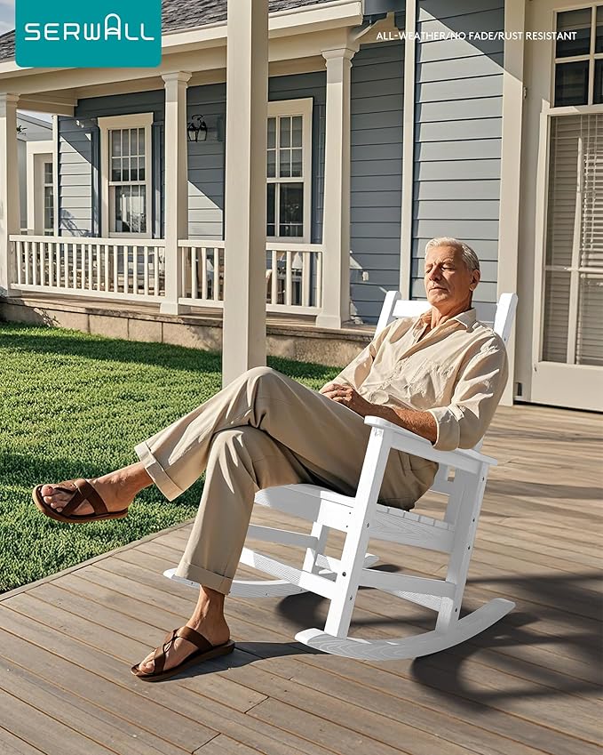 SERWALL HDPE Outdoor Rocking Chair Set of 6, Patio Rocking Chairs for Adults, All Weather Outdoor Rockers for Lawn, White - Image 2