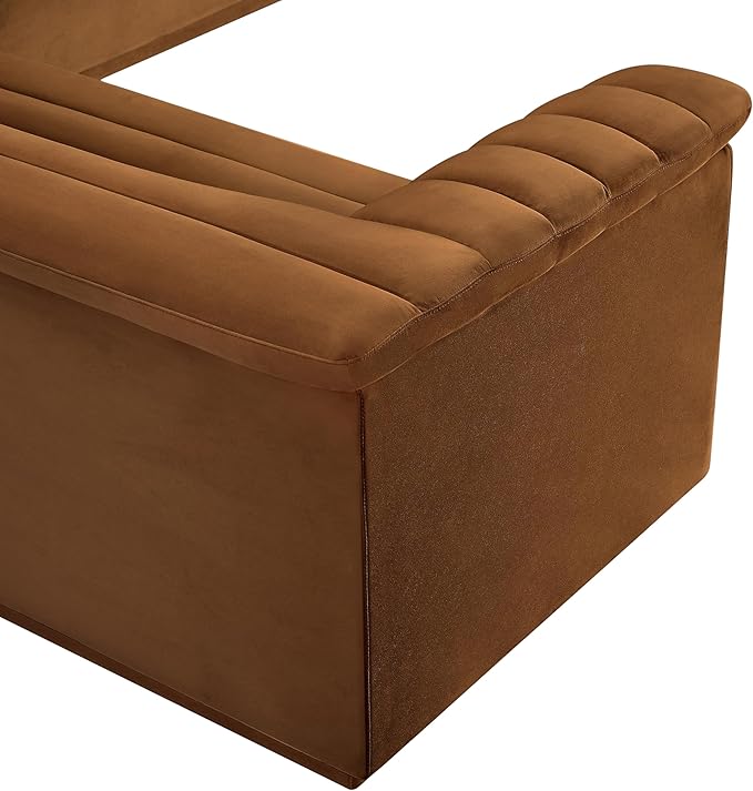 Meridian Furniture 194Saddle-Sectional Cascade Collection Modern | Contemporary Modular Sectional with Soft Saddle Velvet Fabric, Deep Channel Tufting, Curved Arms, 148" W x 80" D x 28" H, Saddle