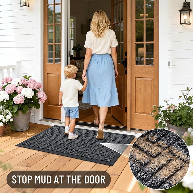 OLANLY Front Door Mat Outside Entrance 59x23, Absorbent, Heavy Duty Sturdy Natural Rubber Doormat Indoor Outdoor, Non-Slip, Stain and Fade Resistant, Low Profile Floor Mat for Entryway, Black Gray - Image 6