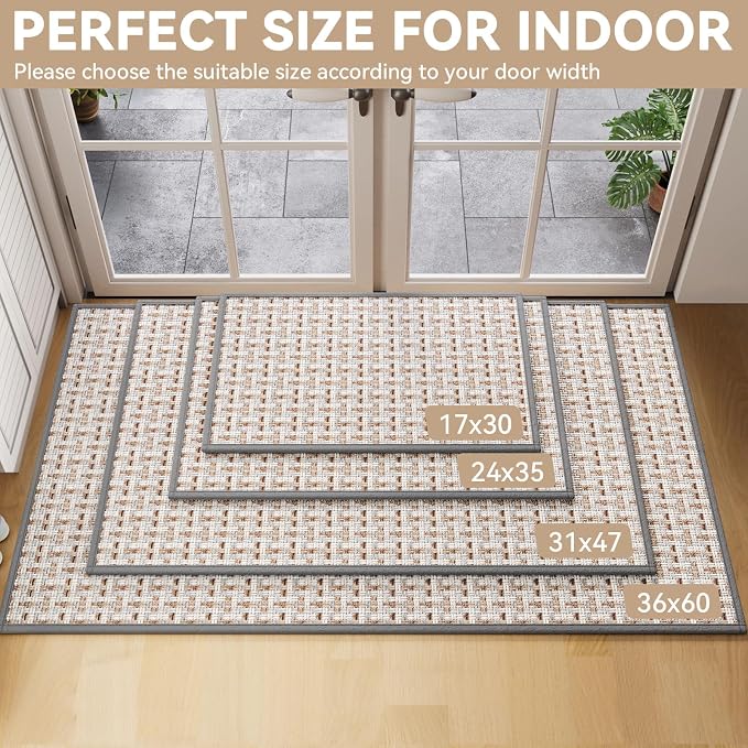 Door Mat 17"x30",Door Mat Indoor Entrance Dirt Resistant and Absorbent Non-Slip Rubber Backing Front Door Mats Washable Low-Profile Indoor Mats for Entryway, Inside Entrance Easy Clean Gray - Image 2