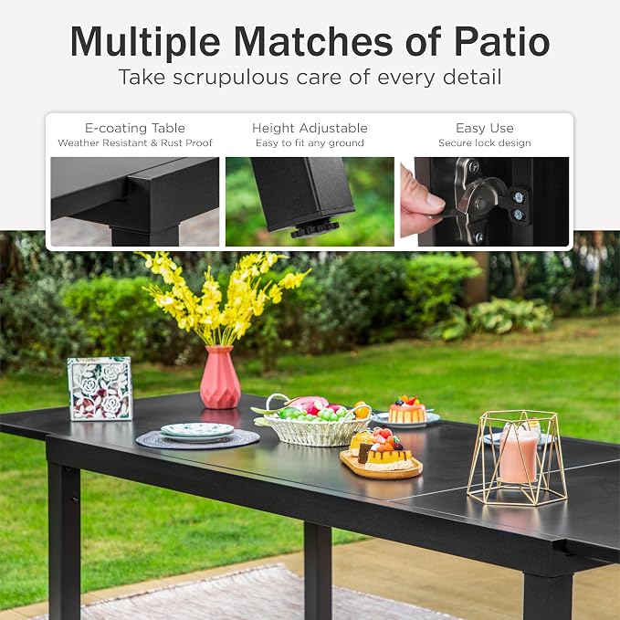 PHI VILLA Extra Large Expandable Patio Dining Table 99.2" × 35.5" Metal Outdoor Table for 6-10 Person, Metal Outdoor Dining Table with E-Coating for Garden Deck Yard- (Black) - Image 5