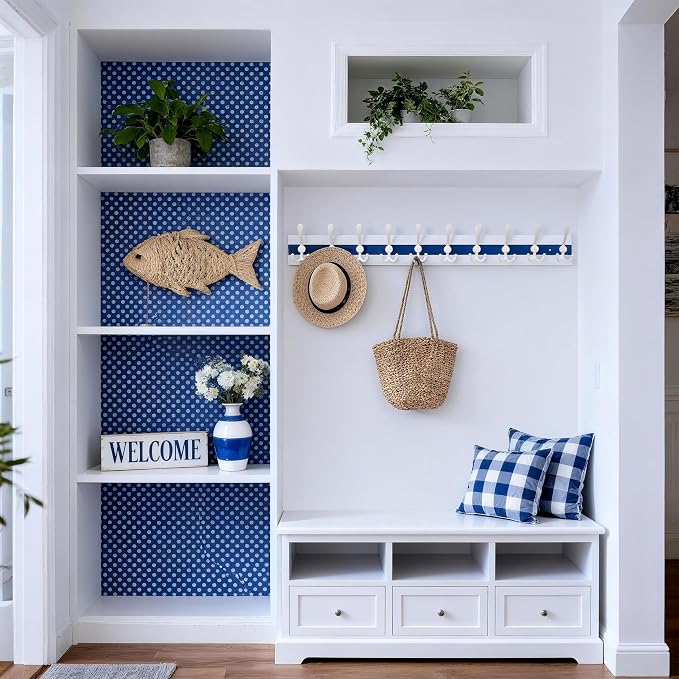 SKOLOO Coastal Wall Mounted Coat Rack - 38-1/8" Beach House Entryway Wooden Coat Hook with 10 Hooks for Hanging Coats, Hats or Towels, Oceanfront Cottage Core Collection, White & Blue - Image 5