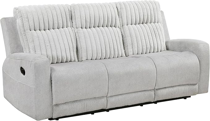 Lexicon Modern Double Recliner Couch, Manual Wall Hugger Textured Microfiber Reclining Sofa, Plush Corduroy Channel Seat Back, Manual Recliner Sofa, Light Gray