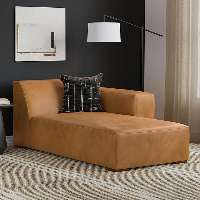 SIMPLIHOME Rex Right Chaise Sofa Module in Full-Grain Genuine Leather, Sienna, 44-inches W x 69.5-inches D, Handcrafted Modern-Style Right-Arm Chaise Lounge Chair for Living Room and Family Room