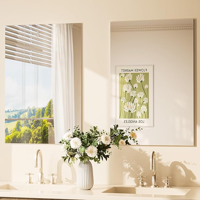 TETOTE Frameless Mirror 2 Packs 20" x 30" Bathroom Tempered Glass Mirrors for Over Sink, Suitable for Bedroom, Entryway, Hallway, Gym, Vertically/Horizontally by TETOTE