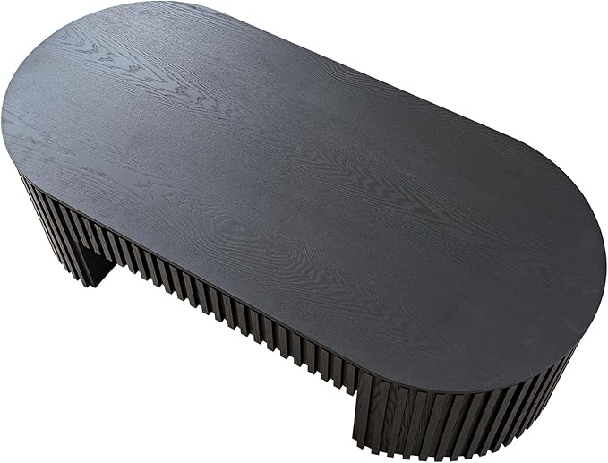 Oval Coffee Table, 51.18" Wood Coffee Table with Drawer, Fluted Design, for Living Room, Small Spaces, No Assembly Required (Black)