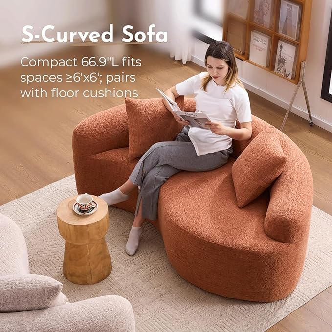 KEIKI S-Curved Loveseat Chenille Couches with 2 Pillows, Upholstered Luxury Plush Cloud Sectional Sofa for Living Room Apartment, Full Sponge Compression