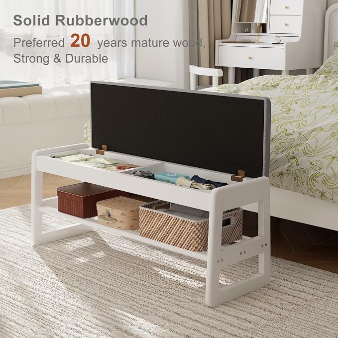 AQIMUELE Shoe Rack Bench,2 Tiers Shoe Bench with Storage with Flip-Top,Wood Shoe Rack for Entryway,Hallway（White Upholstered Seat,11.8" D x 39.3" W x 15.7" H） - Image 7