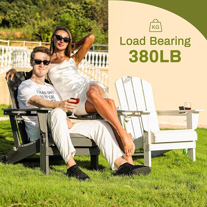 SERWALL Adirondack Chair with Cup Holders - Composite Adirondack Chairs Set of 2 HDPE Outdoor Chairs All Weather Use- White - Image 6