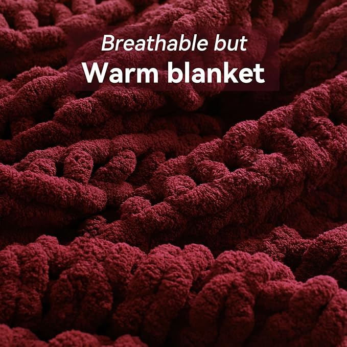 Negwoo Chunky Knit Throw Blanket, 30''*40'' Knitted Throw Chenille Yarn for Bed Couch, Handmade Red Crochet Big Thick Blanket, Machine Washable Cute Comfy Blanket for Home Decor