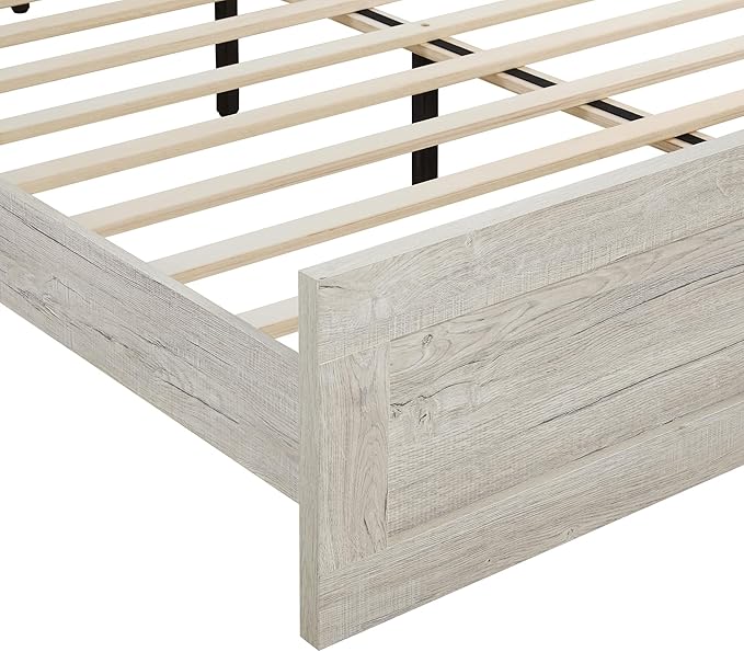 KISLOT 3 Pieces Bedroom Set, Wood Bed Frame with Upholstered Headboard & 2 Nightstands with Storage, Wooden Platform Mattress Foundation Farmhouse Bedroom Furniture Set