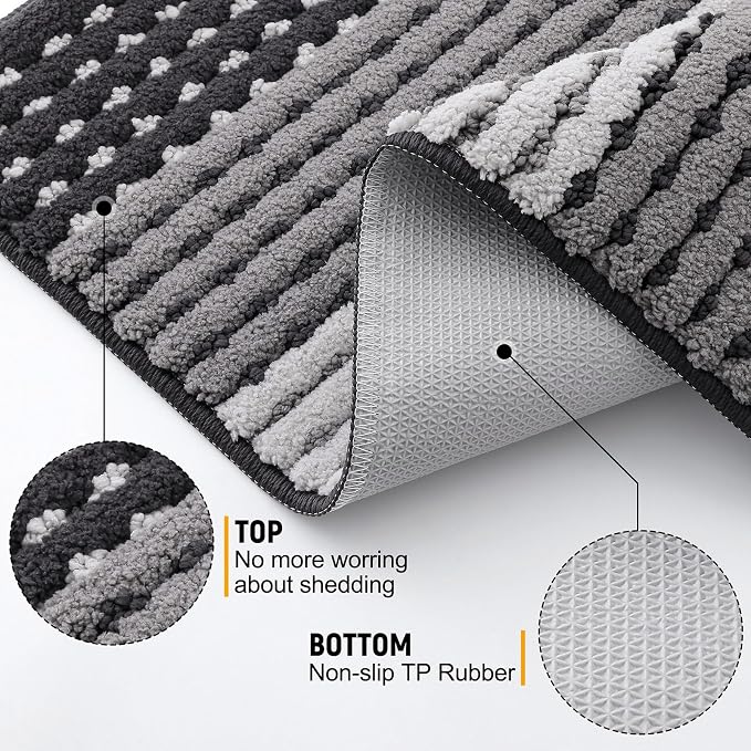 Kitinjoy Indoor Outdoor Door Mat, 30x17 Non-Slip Absorbent Dirt Trapper, Low-Profile Washable Inside Entrance Front Floor Mat, Sturdy Soft Entry Dotted Ombre Doormats for Entryway, Grey - Image 3