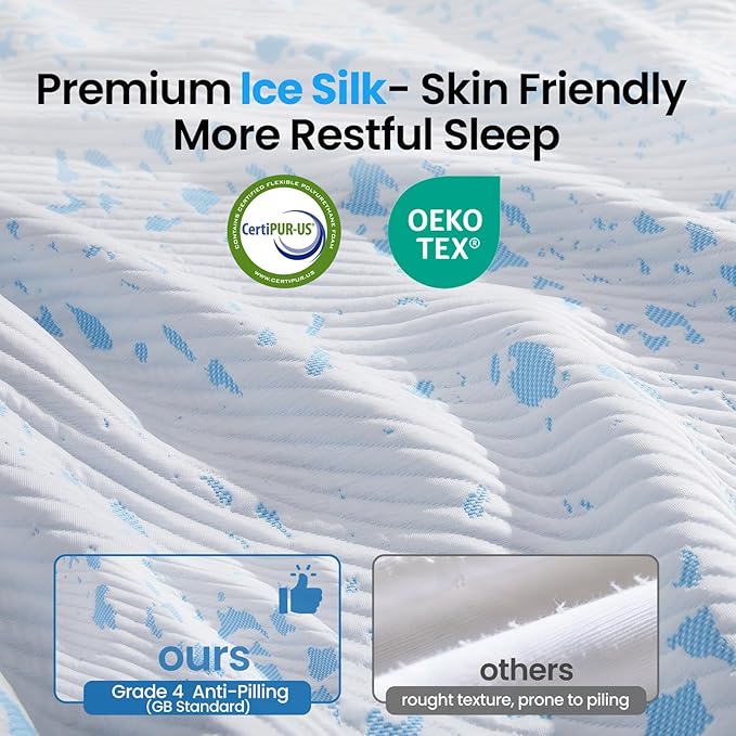 OhGeni Memory Foam Mattress Topper Pad, Soft Bed Cover with Anti-Slip Base, Size Queen, Style 2 Inch with Cover and Straps