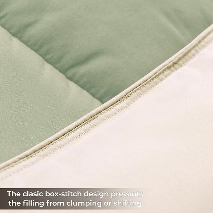 Superior Brushed Microfiber Comforter, Down Alternative Bedding, Medium Weight, Soft Bed Cover, Plush Duvet Insert, Oversized Blanket, Box Quilt, Reversible Comforter, Twin, Ivory-Sage