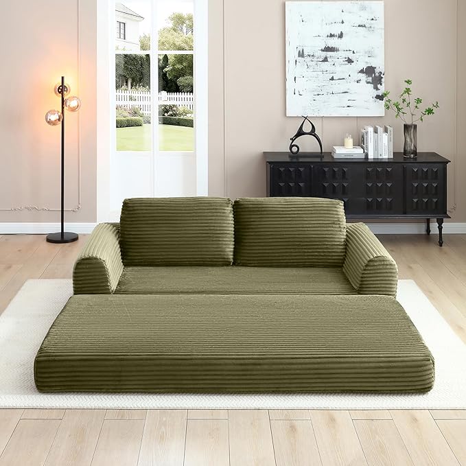 Foldable Boneless Love Seat Couches in a Box, Modern Floor Foam Sleeper Sofa Bed 2-in-1 Convertible Cloud Sofa for Home Apartments Bedroom