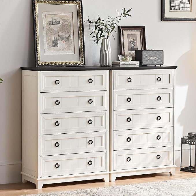 Joaxswe Farmhouse 5 Drawer Dresser for Bedroom, 42" Tall Small Dressers & Chest of Drawers, Rustic Wood Dresser with Metal Handle, Storage Organizer Closet for Living Room, Hallway, Entryway - Image 3