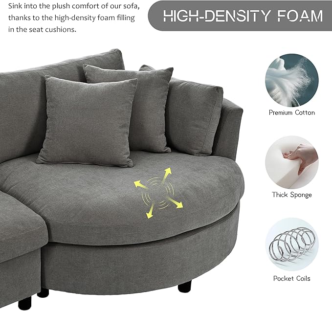 ERYE L-Shaped Right Facing Sectional Sofa Oversized Chenille Upholstered Corner Couch W/Curved Chaise Seat and 3 Toss Pillows, Modern L-Shaped Sofa Couches for Living Room