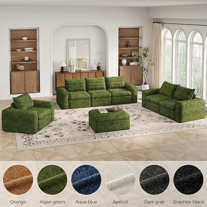 106.7" Modular Sectional Sofa with Deep Seat, Upholstery L Shaped Cloud Couch for Living Room, 3-Seater Modern Boneless Sofa with Movable Ottomans, Removable Cover, No Assembly Required