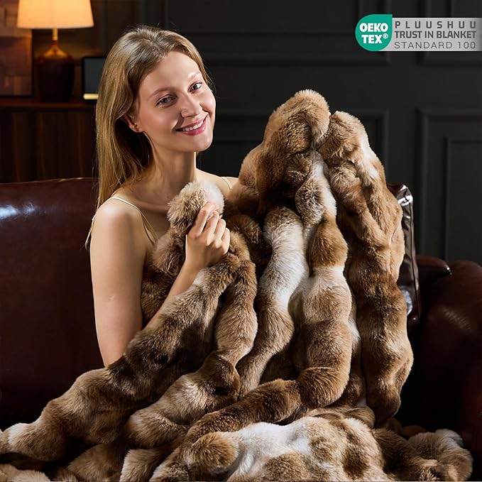 Faux Fur Throw Blanket for Couch, Fluffy Fuzzy Plush Bubble Blanket, Soft Warm Cozy Shaggy Rabbit Blanket, Luxury Decorative Gifts for Sofa Bedroom Living Room, 108x90inch (Tie-Dye-Brown)