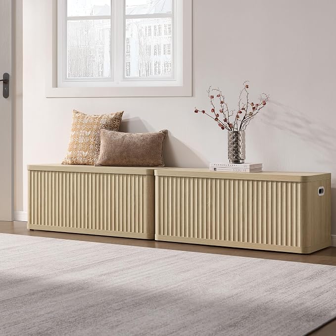 SICOTAS Storage Bench 80.4" Wide Shoe Bench with Lift Top Large Wooden Storage Chest Trunk Modern Blanket Chest with 4 Safety Hinges & Seating for Bedroom Entryway Living Room Hallway - Image 2