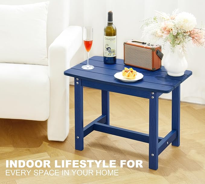 Y&M Adirondack Outdoor Side Table, HIPS Patio End Table, Waterproof Outside Table, Balcony Modern End Tables 23.5" inch Long for Garden, Pool, Beach, Porch, Deck, Indoor or Outdoor Use, Navy Blue - Image 5