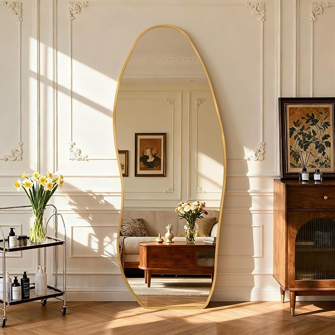Dorlicecass Mirror Full Length - Irregular Full Body Mirror Standing or Leaning or Wall Hanging 63"x 24" Asymmetrical Aviation Aluminum Alloy Frame Unique for Bedroom, Living Room, Cloakroom, Entryway by Dorlicecass